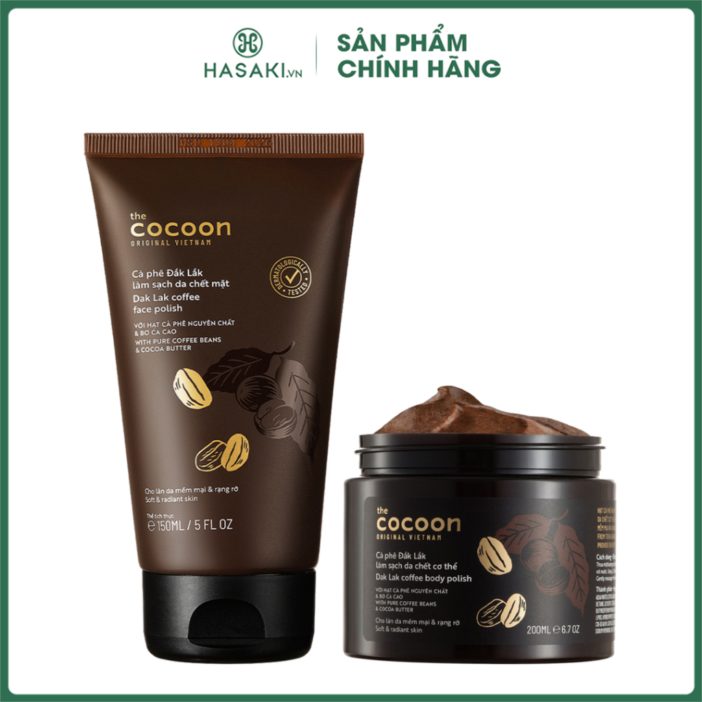 Combo Cocoon Tẩy Da Chết Cho Mặt & Toàn Thân Từ Cà Phê Đắk Lắk (200ml+150ml) Hasaki Sản Phẩm Chính Hãng