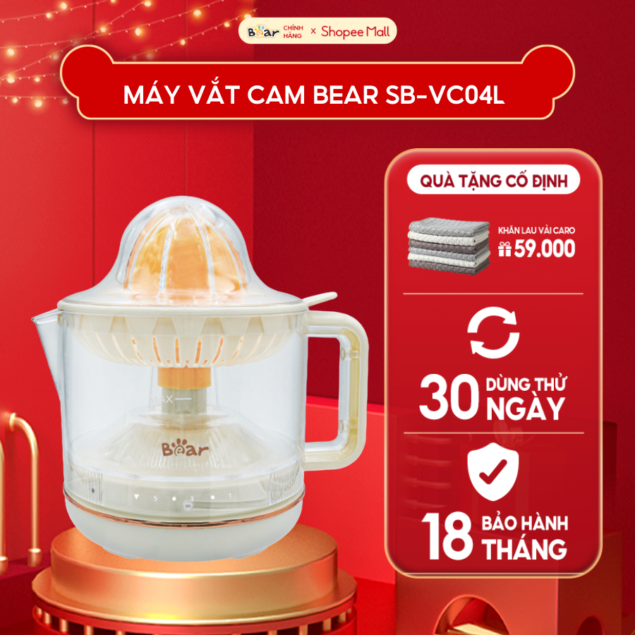 Máy Vắt Cam Tự Động Bear 5 Mức Độ Ép Xoay 2 Chiều Với 3 Đầu Vắt Linh Hoạt Phù Hợp Với Nhiều Trái Cây Dễ Sử Dụng SB-VC04L