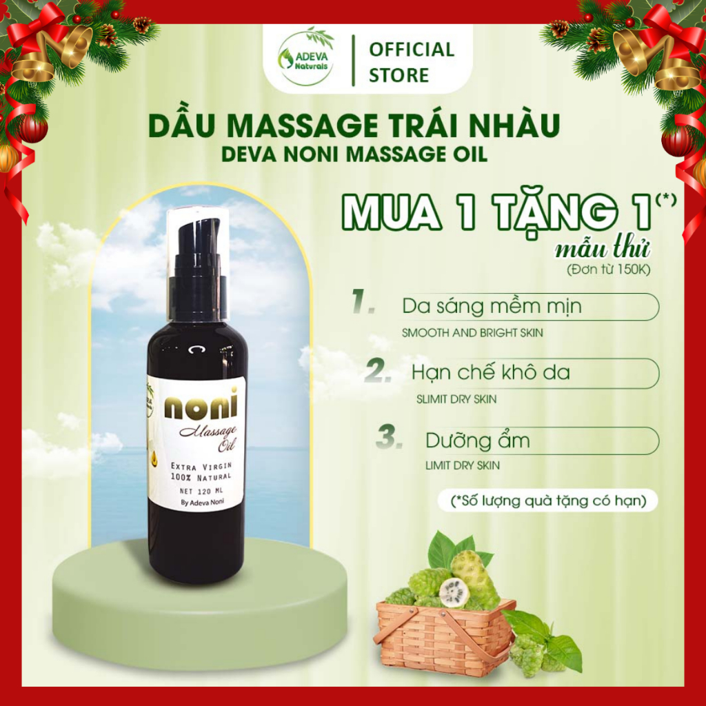 Dầu Massage Trái Nhàu ADEVA NONI MASSAGE OIL Chiết Xuất Trái Nhàu Cung Cấp Độ Ẩm Cho Da Căng, Mịn Màng 120ML