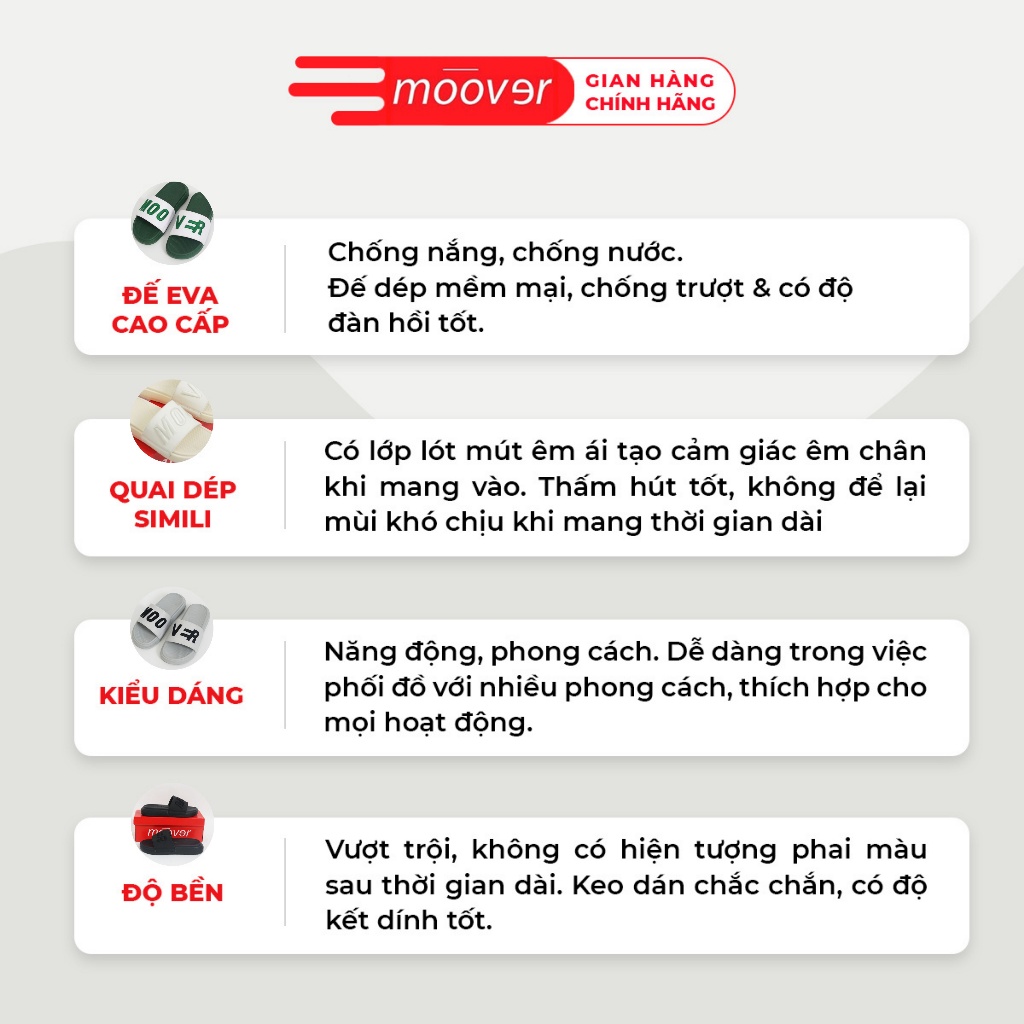 Dép quai ngang Logo thêu 3D chất lượng cao MOOVER dép Slipper Unisex đế cao êm chân chống thấm nước