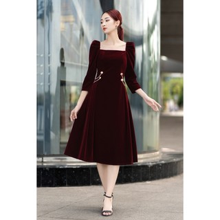 BEBOND - ĐẦM NHUNG NỈ MÀU MẬN- CHARLOTTE DRESS