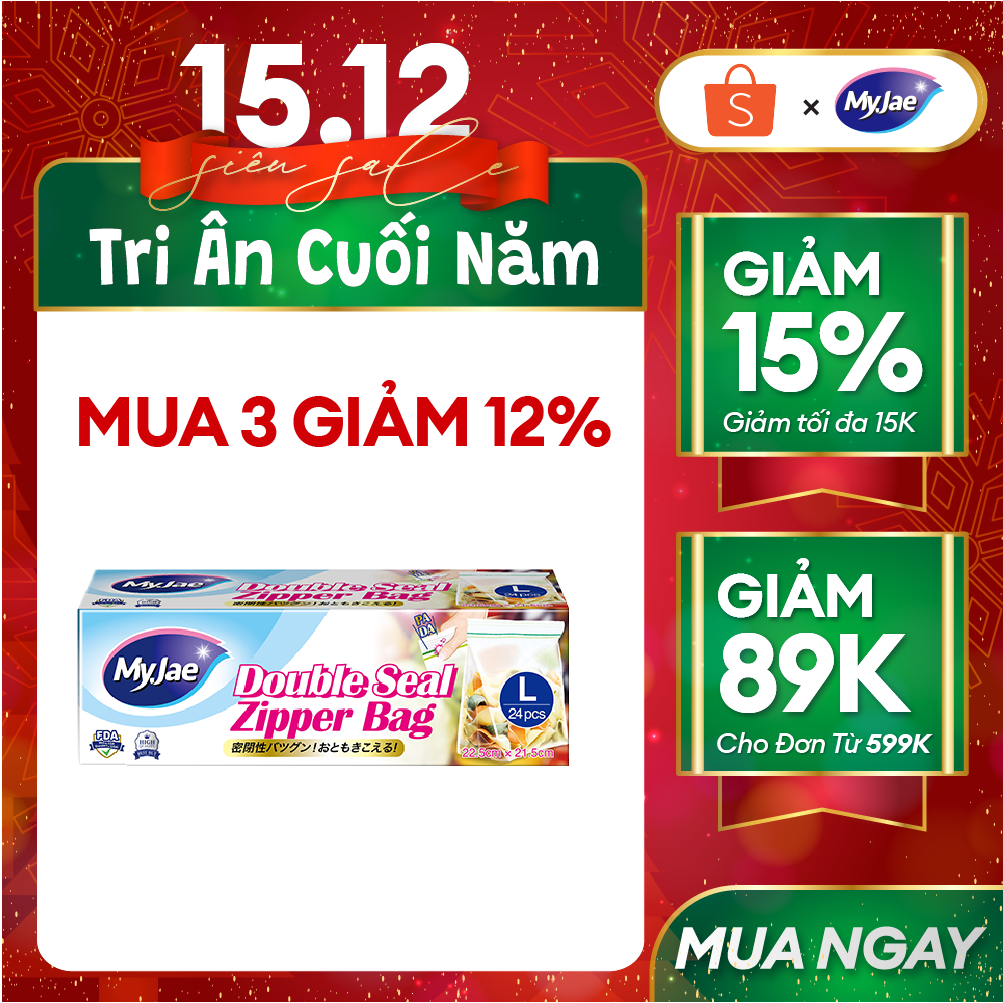 Túi zip đựng thực phẩm hai đường kéo PE MyJae, đáy đứng trong suốt, bảo quản thực phẩm