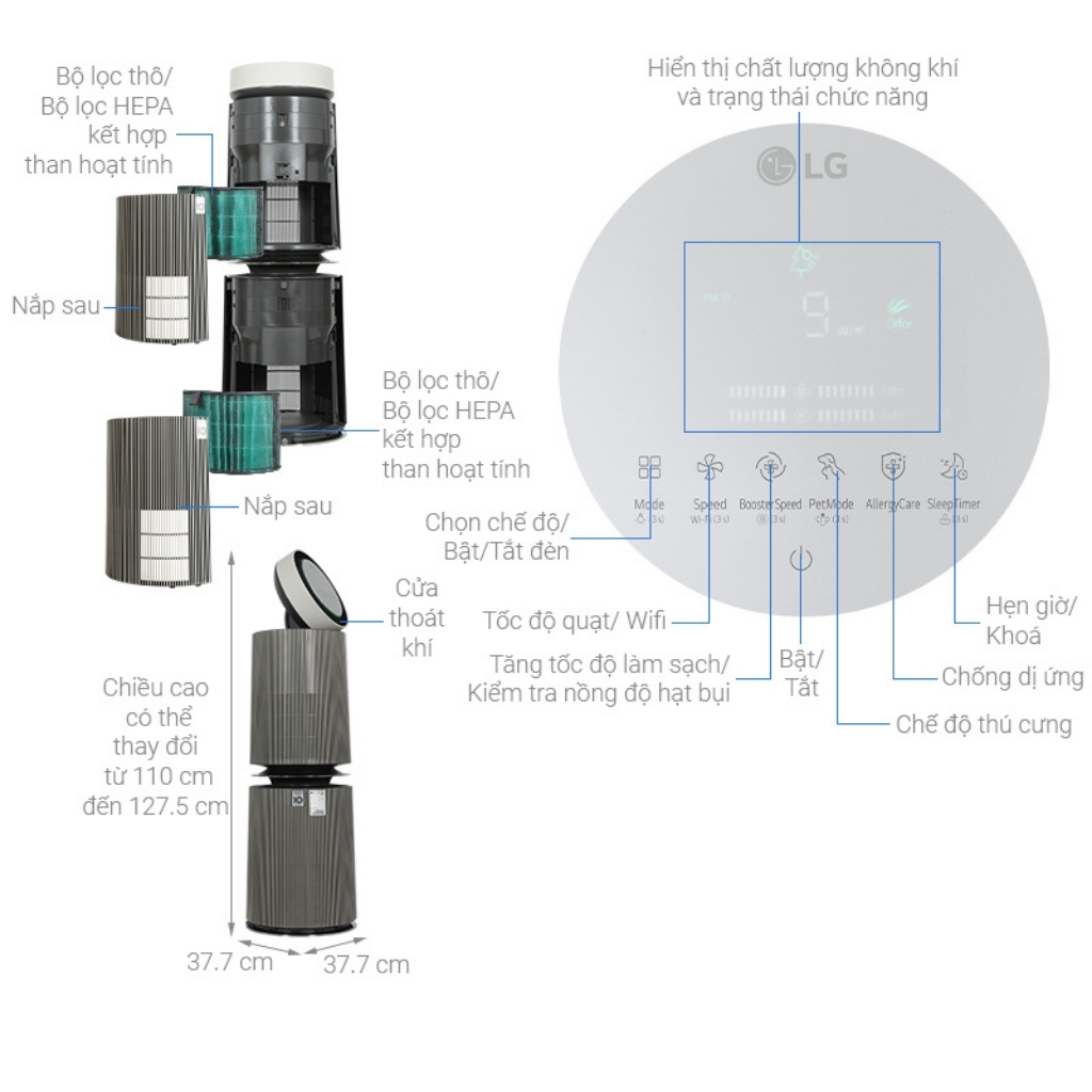 Máy lọc không khí LG PuriCare360 Alpha PET AS10GDBY0 | Lọc không khí AS10GDBY0 360˚ khử mùi hôi thú cưng cho phòng 104m²