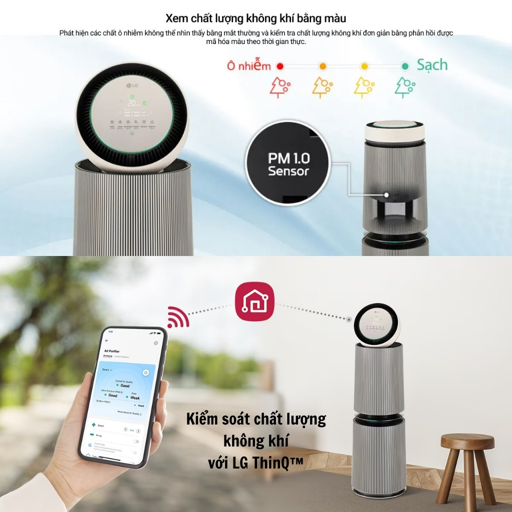 Máy lọc không khí LG PuriCare360 Alpha PET AS10GDBY0 | Lọc không khí AS10GDBY0 360˚ khử mùi hôi thú cưng cho phòng 104m²