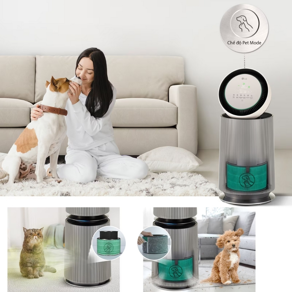 Máy lọc không khí LG PuriCare360 Alpha PET AS10GDBY0 | Lọc không khí AS10GDBY0 360˚ khử mùi hôi thú cưng cho phòng 104m²