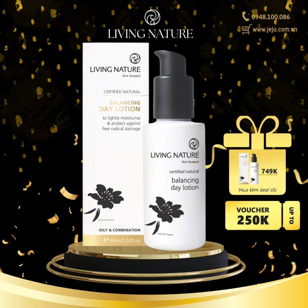 Lotion dưỡng ẩm da dầu mụn Living Nature Balancing Day Lotion
