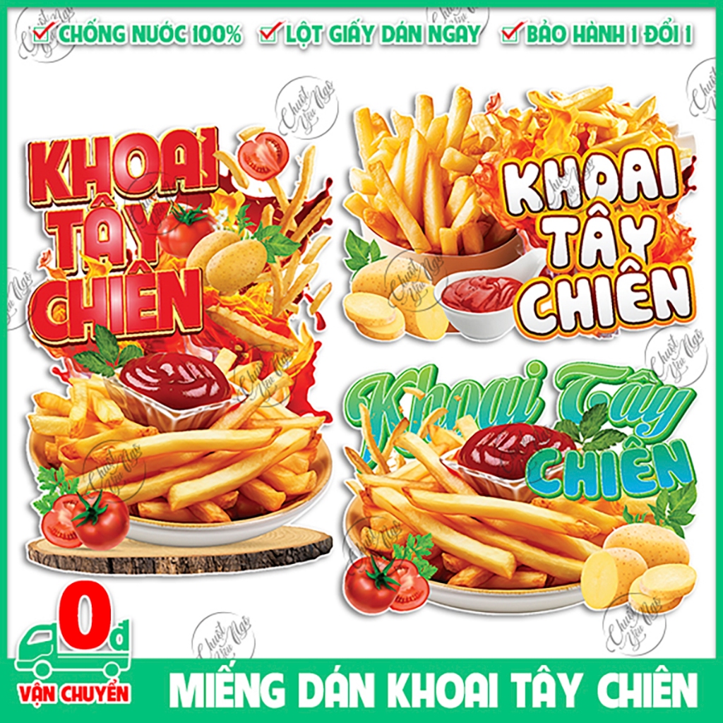 Miếng dán KHOAI TÂY CHIÊN sticker trang trí xe đẩy dán tường decal trang trí quán ăn vặt ẩm thực đường phố gà rán