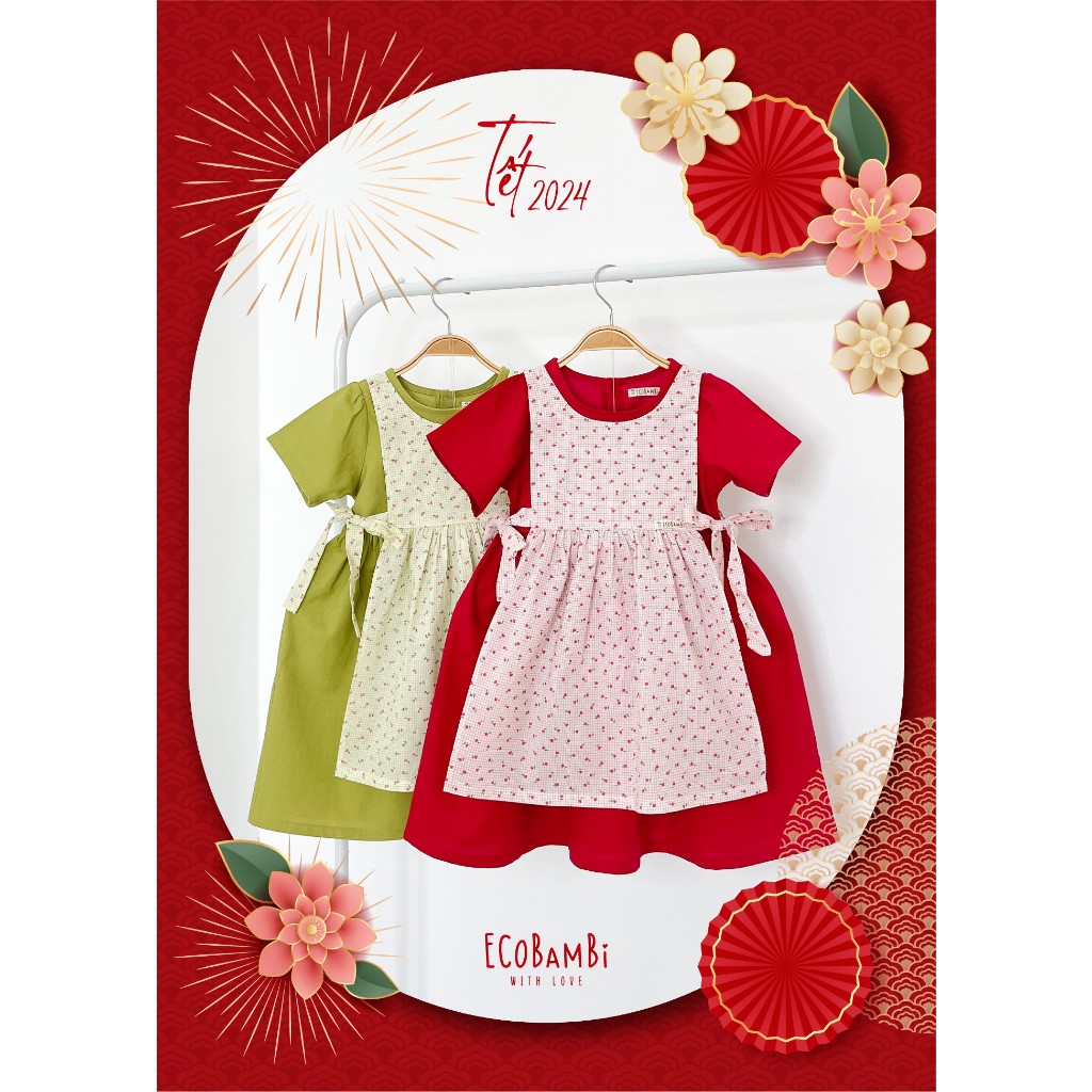 Set đầm phối yếm, thiết kế mang đậm phong cách Nhật Bản dành cho tiểu công chúa chất liệu linen Ecobambi