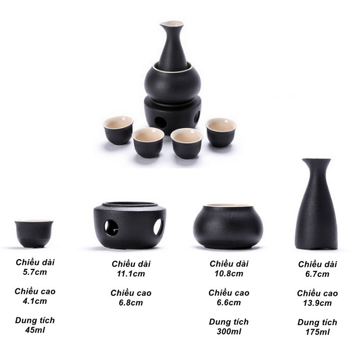 Bộ 7 Món Uống Sake Hâm Nóng Tại Bàn Yumi-Zen Ceramics Cao Cấp - Home and Garden