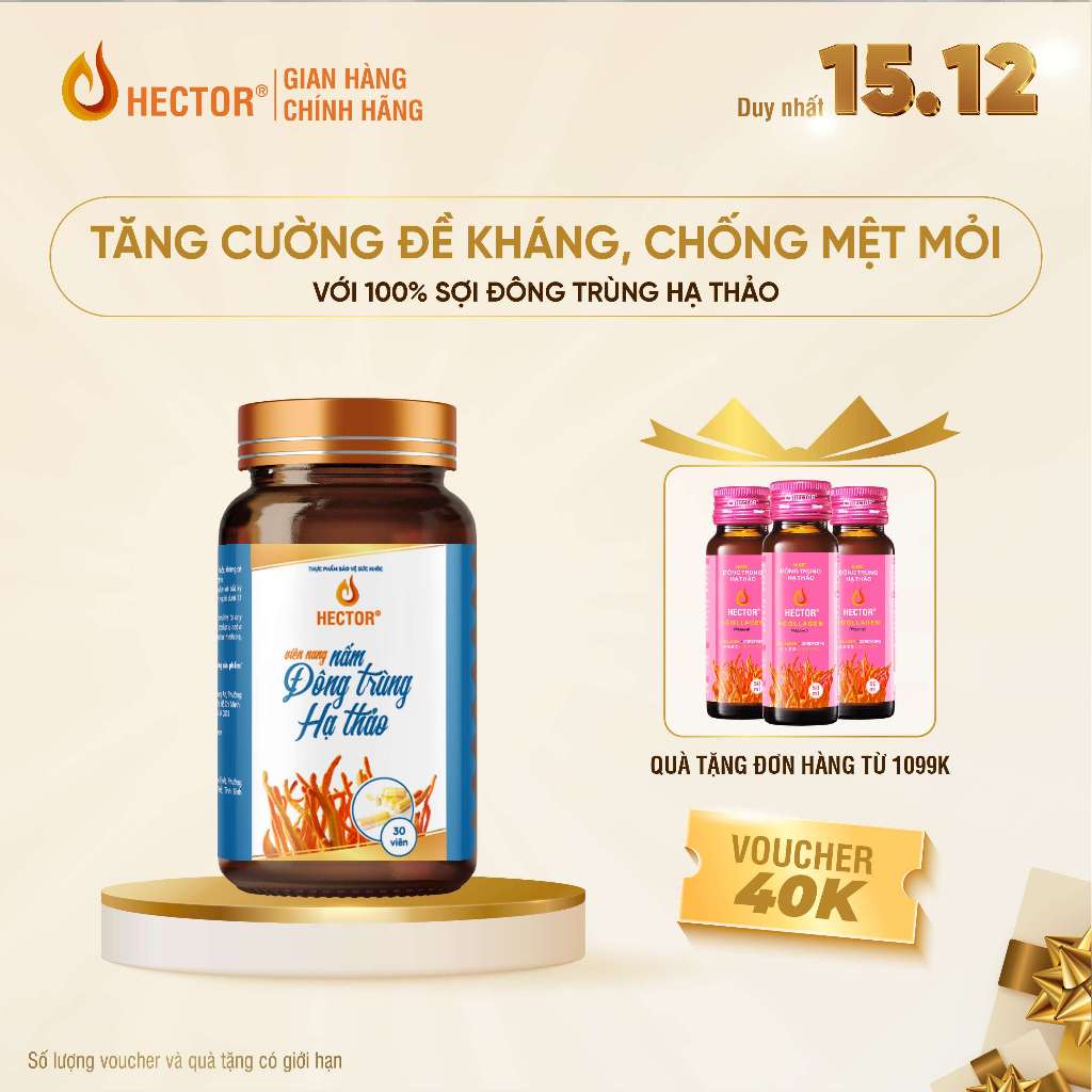 Hộp Viên Nang Uống Đông Trùng Hạ Thảo HECTOR Tăng Cường Sức Khỏe 30 Viên