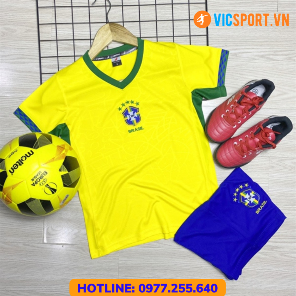Quần Áo bóng Đá Brasil, Áo Đá Banh Trẻ Em Đội Tuyển Brazil 2023 - 2024 Vải Thun Thoáng Mát - Vicsport