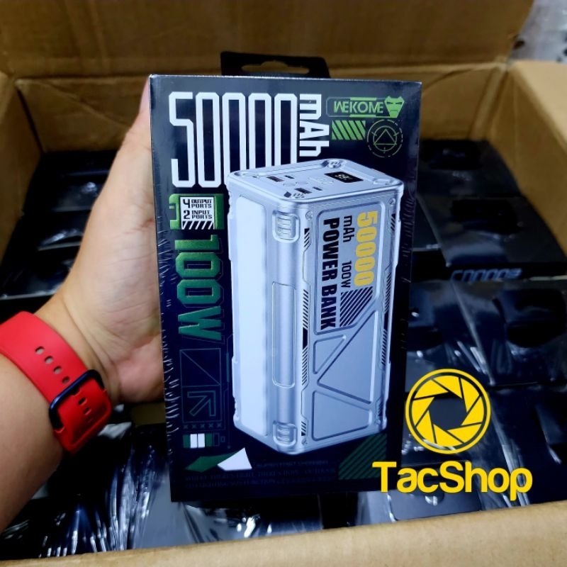 Pin dự phòng sạc siêu nhanh 100W WEKOME WP-08 50000mAh sạc laptop có đèn pin TypeC Out 100W/60W và USB 22.5W Chính Hãng