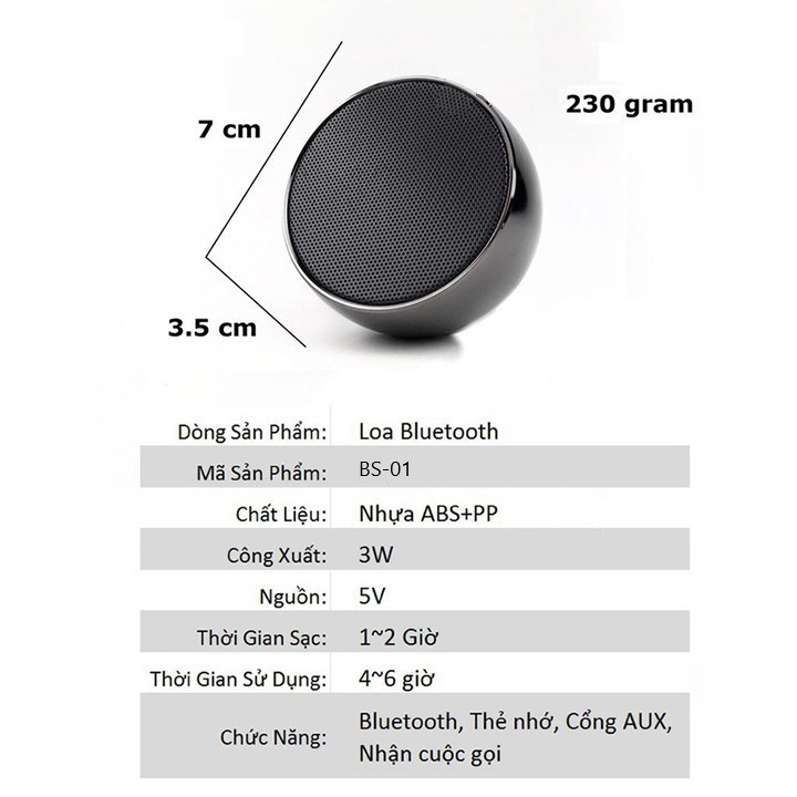 Loa bluetooth mini không dây cầm tay gọn nhẹ chính hãng BS01 dòng 2023 cao cấp âm bass cực hay khe cắm thẻ nhớ, cổng 3.5