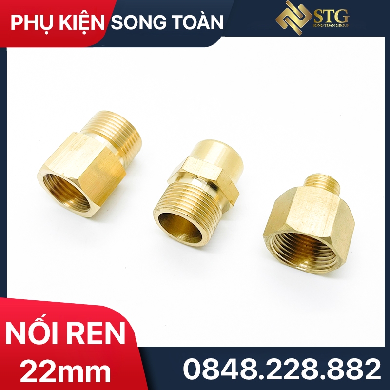 Ren Trong 22mm + Thu Ren Ngoài BSP Lơ Nối - Bằng Đồng Thau - Dùng Cho Dây Áp Lực Cao Của Máy Rửa Xe & Thiết Bị Hơi