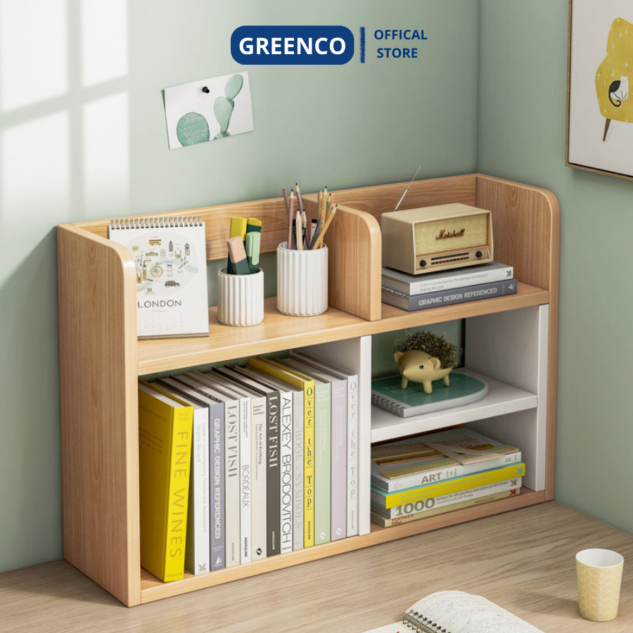Kệ sách mini để bàn đa năng GREENCO nhiều ngăn kết hợp để sách và để đồ phong cách Hàn Quốc - D08