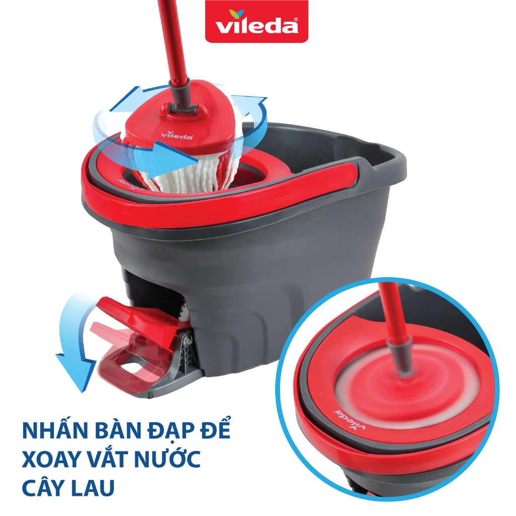 Cây lau nhà VILEDA Turbo Easy Wring&Clean kèm khăn lau bếp đa năng gói 4 chiếc - 162214 + 156146