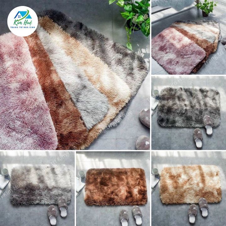 Thảm chùi chân lông loang 40x60 hàng loại 1 thấm hút nước tốt, trang trí Kim Huệ