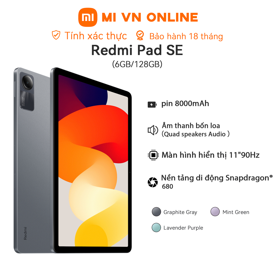 Máy Tính Bảng Xiaomi Redmi Pad SE 6+128GB| Màn hình FHD+ 11"| Snapdragon 680| 8000mAh