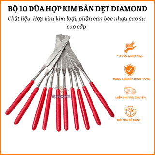 Bộ 10 dũa hợp kim, kim loại đa năng bản dẹt 5x180mm, 4x180mm loại xịn chính hãng DIAMOND, dũa kim cương