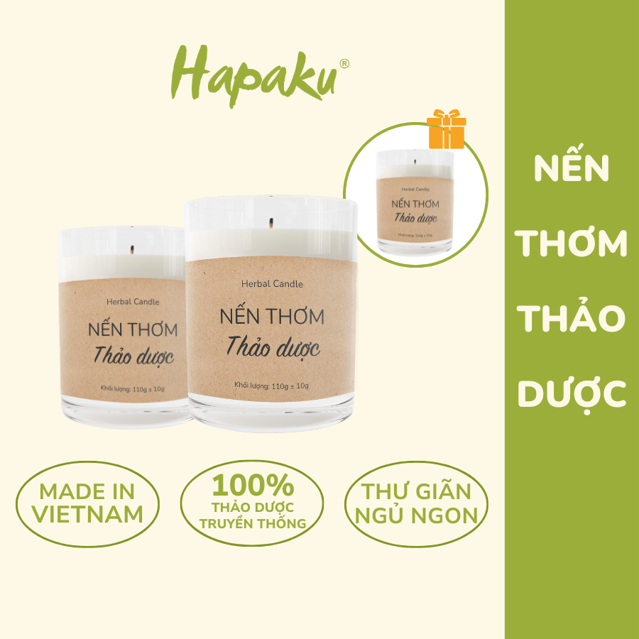 Nến Thơm Thảo Dược Thiên Nhiên Hapaku 150g, Giảm Căng Thẳng Mất Ngủ Đau Đầu