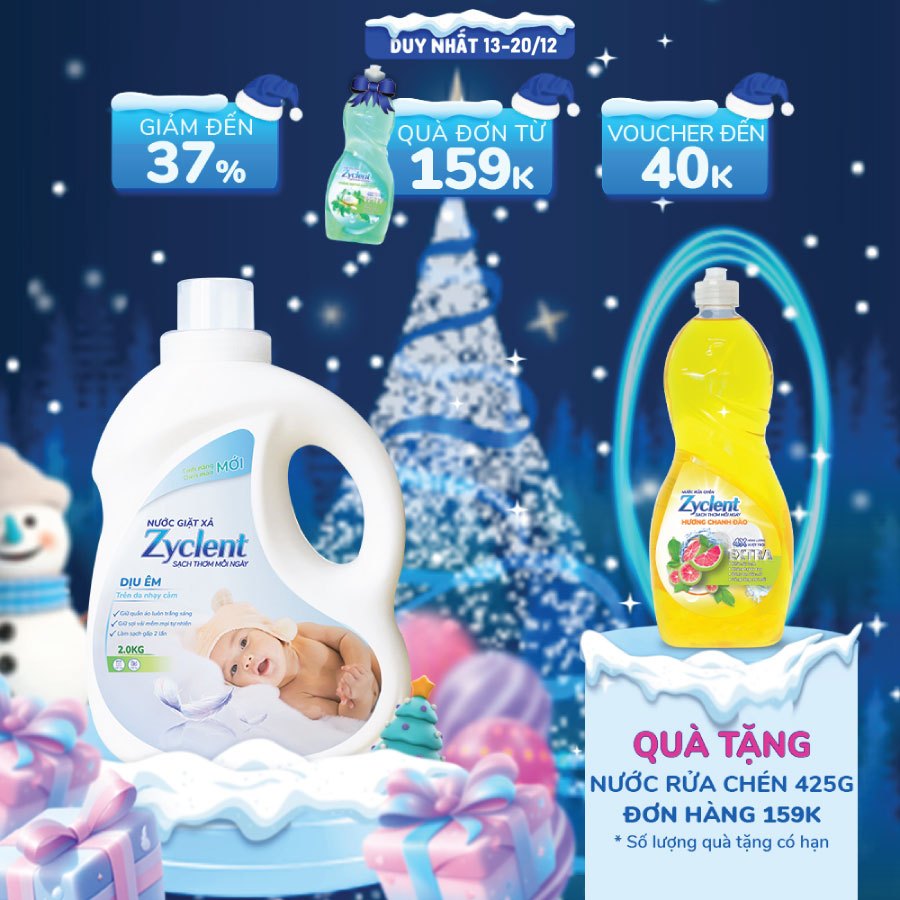 Nước Giặt Xả Zyclent Hương Dịu Êm - Dành riêng cho bé - 2kg
