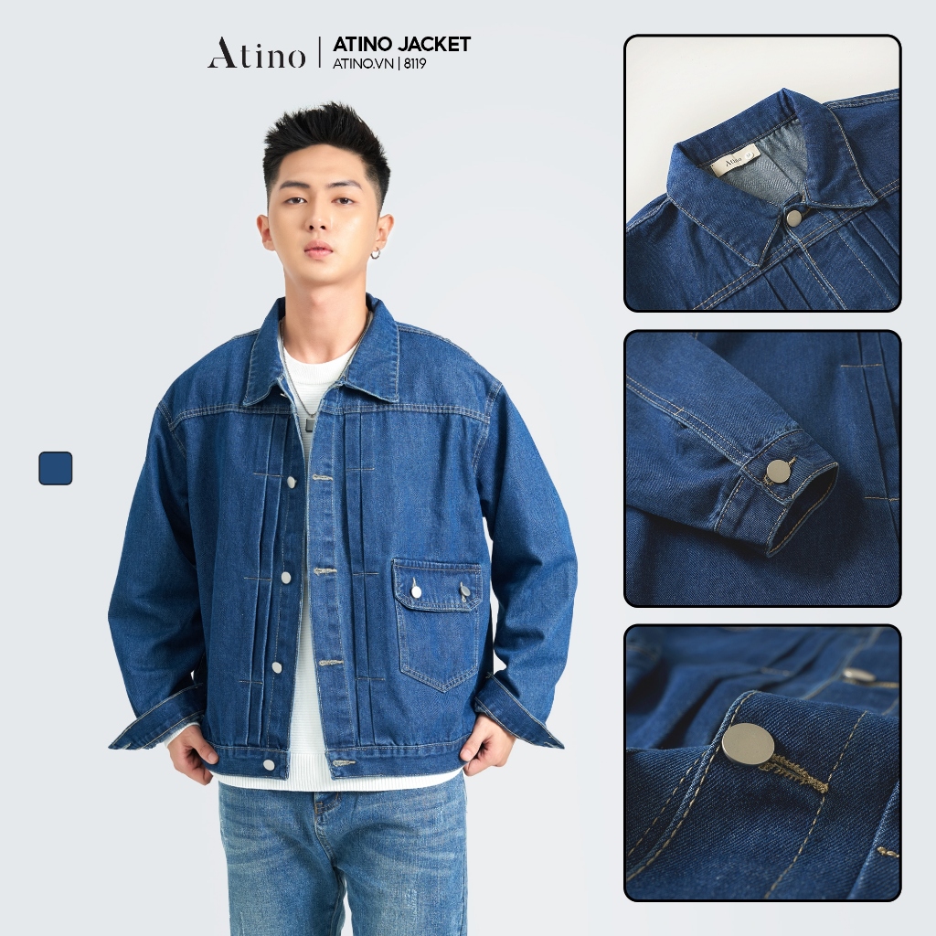 Áo Khoác Nam Jean Jacket ATINO chất liệu vải Jean Cotton ấm áp giữ form Regular AK1.8119