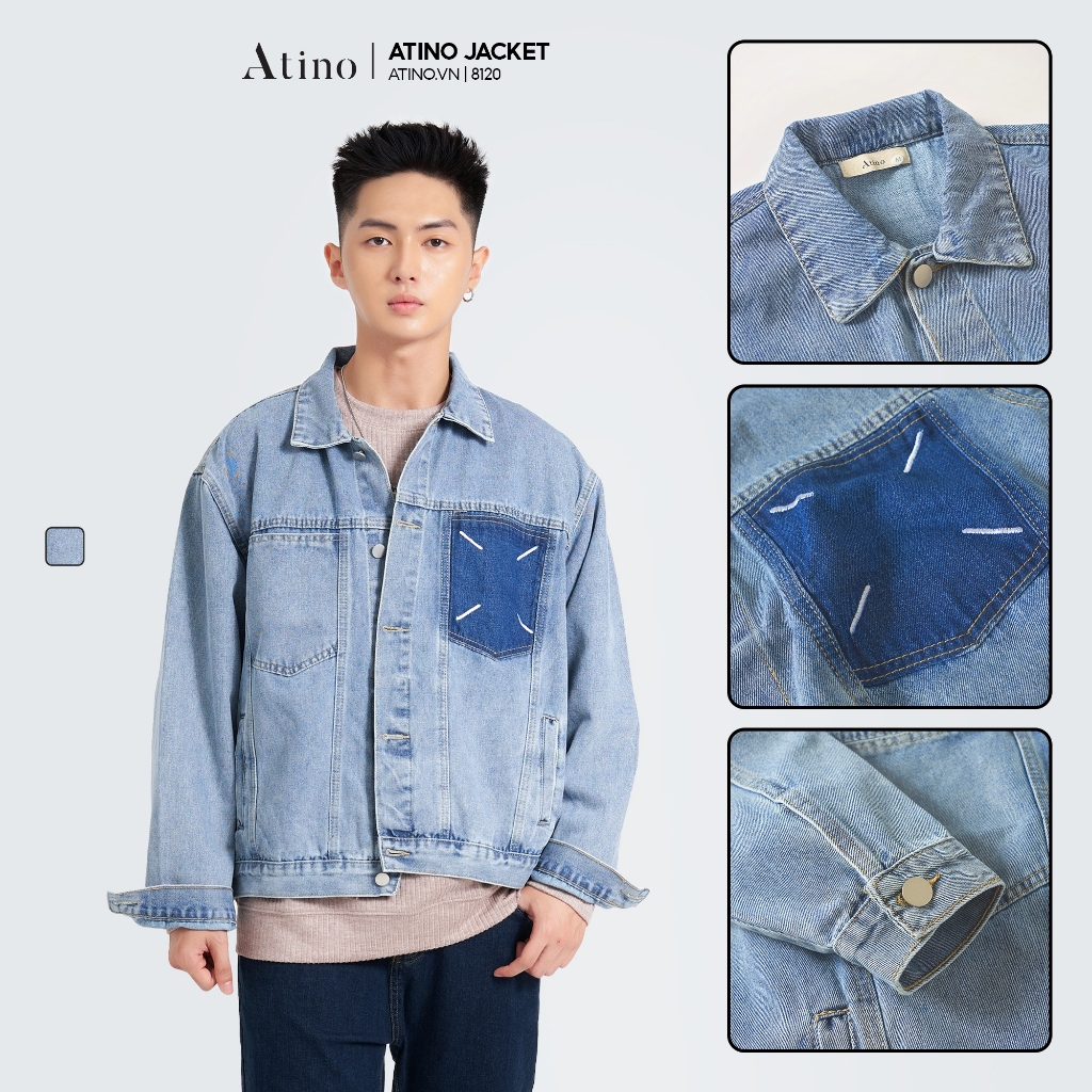 Áo Khoác Nam Jean Jacket ATINO chất liệu vải Jean Cotton ấm áp giữ form Regular AK1.8120