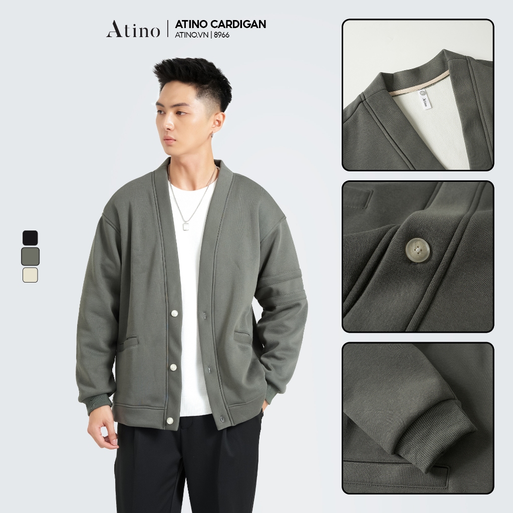 Áo Cardigan nam mùa đông ATINO Vải Cotton dày dặn ấp áp thời trang Hàn Quốc form Regular AK3.8966