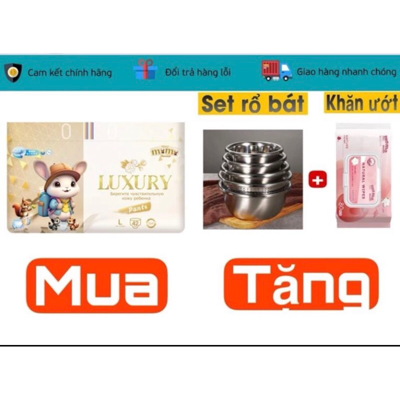(Tặng sét rổ bát Inox) Tã Bỉm Momo Luxury cao cấp
