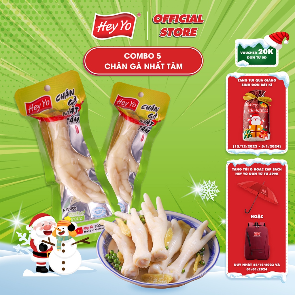 Combo 5 Chân Gà cay Hey Yo Nhất Tâm 40g ớt xanh hàng Việt Nam thơm ngon chất lượng