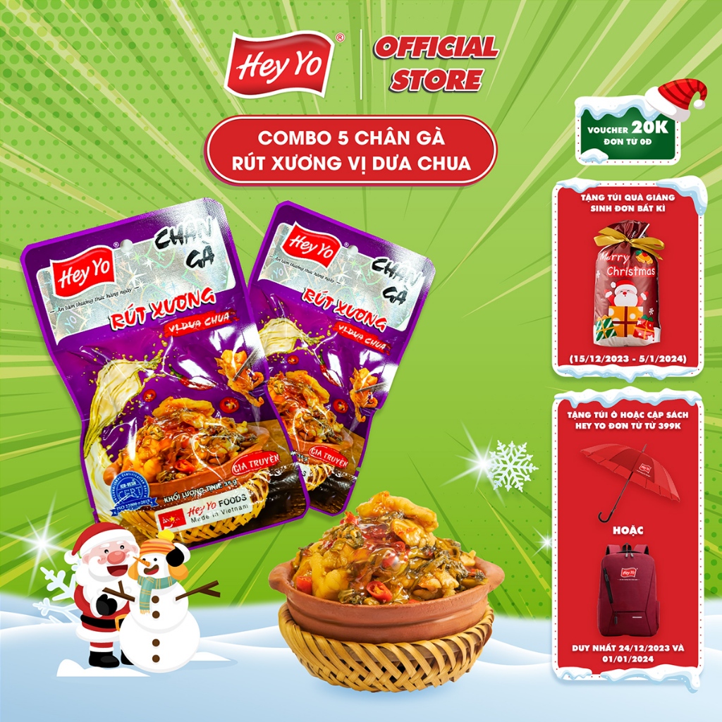 Combo 5 Chân gà Hey Yo rút xương vị dưa chua gói 35g siêu to Hàng Việt Nam thơm ngon