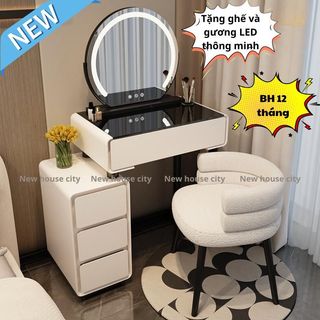 Bàn trang điêm gỗ size nhỏ dài 80cm loại đẹp có đèn LED thông tin, Bàn trang điểm nội địa Trung BTD045