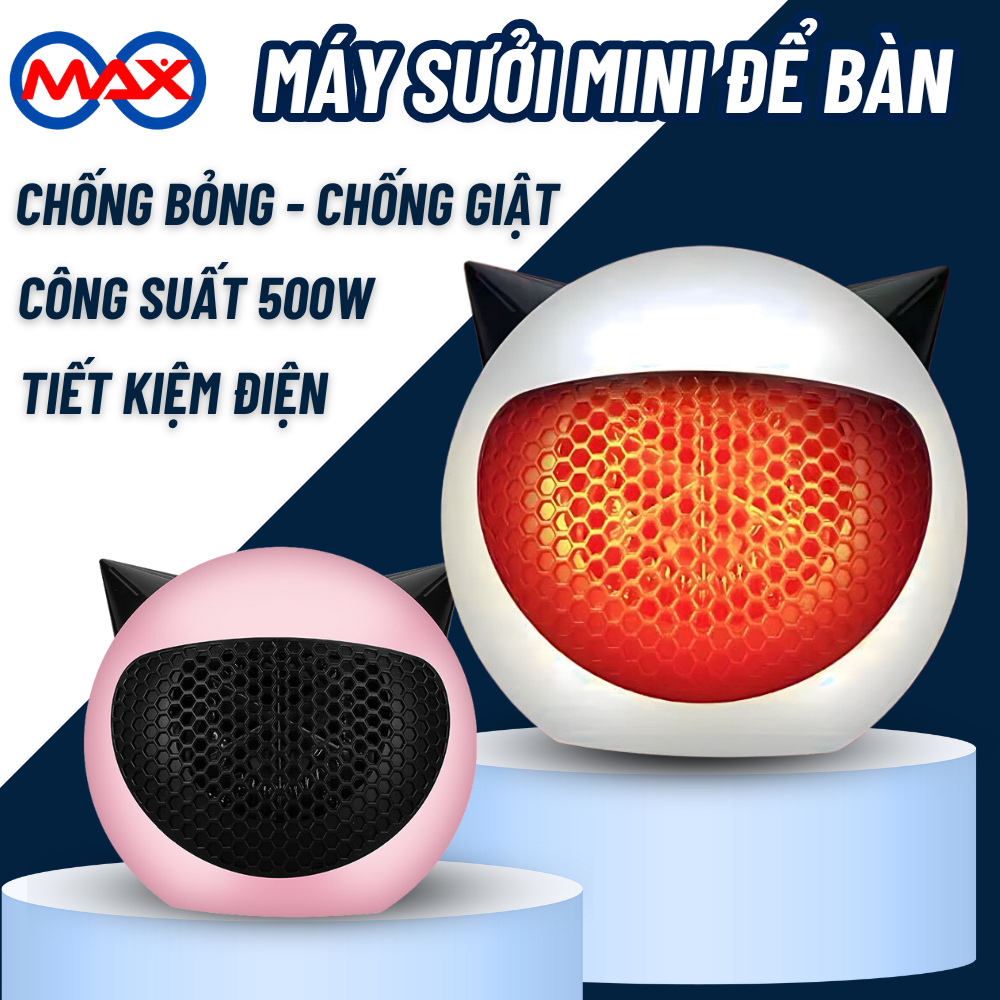 Máy sưởi mini cầm tay để bàn 2 chiều đa năng cao cấp chống bỏng, chống lật, công suất 500W, tiết kiệm điện tiện dụng