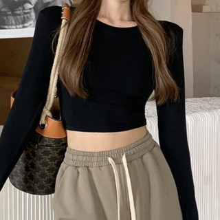 Áo croptop tay dài CUTEZOO Áo polo nữ chất thun bo tăm xẻ tay có cổ Ulzzang AXN001