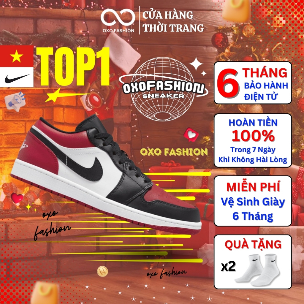 Giày Air Jordan 1 Low Bred Toe 553558-612 Auth dành cho nam nữ, Jordan 1 low real Fullbox OXO FASHION