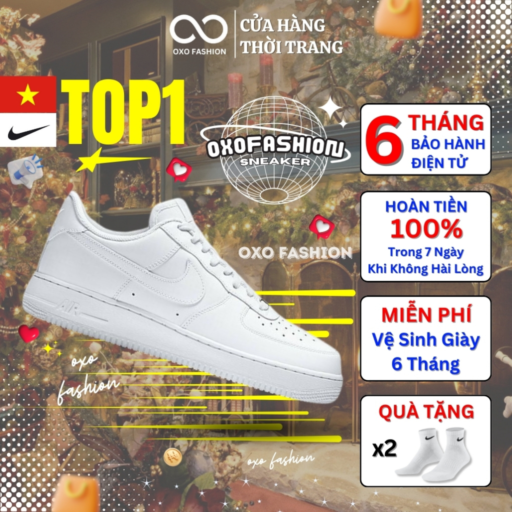 Giày air force 1 chính hãng bản All White 314192-117 thể thao dành cho nam nữ, af1 real fullbox OXO FASHION