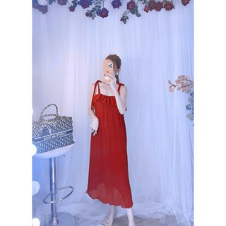 Đầm 2 dây bèo cột vai vải voan  - D005