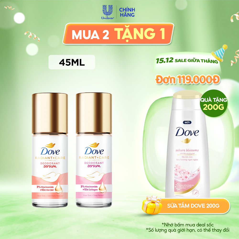 Lăn ngăn mùi dưỡng sáng cao cấp Dove tinh chất serum dành cho nữ với 3% Niacinamide giúp da sáng mịn đều màu 45ml