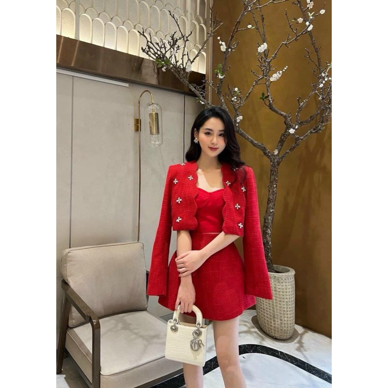 Đầm Thiết Kế Set Váy Dạ 3 Món Đính Hoa Đá PH2