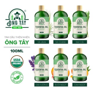 Tinh dầu Hữu cơ Organic ÔNG TÂY dung tích 100ml - Tinh dầu sả chanh, bạc hà, cà phê, cam ngọt