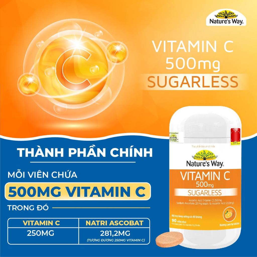 Viên Nhai Natures Way Vitamin C 500mg Sugarless Hỗ Trợ Tăng Cường Miễn Dịch - Hộp 90 Viên