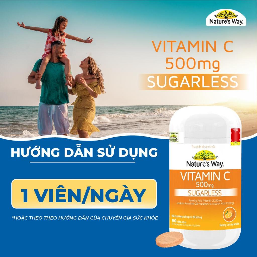 Viên Nhai Natures Way Vitamin C 500mg Sugarless Hỗ Trợ Tăng Cường Miễn Dịch - Hộp 90 Viên