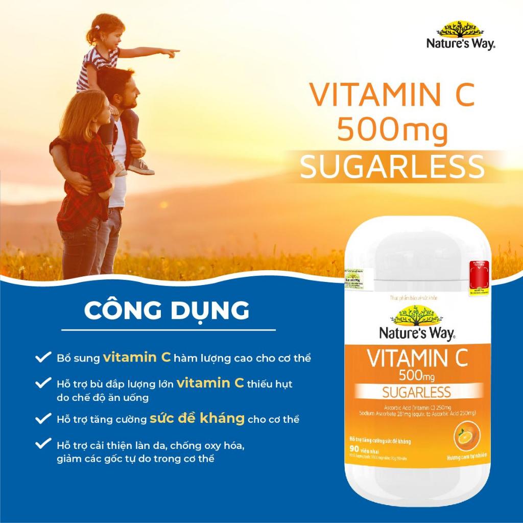 Viên Nhai Natures Way Vitamin C 500mg Sugarless Hỗ Trợ Tăng Cường Miễn Dịch - Hộp 90 Viên