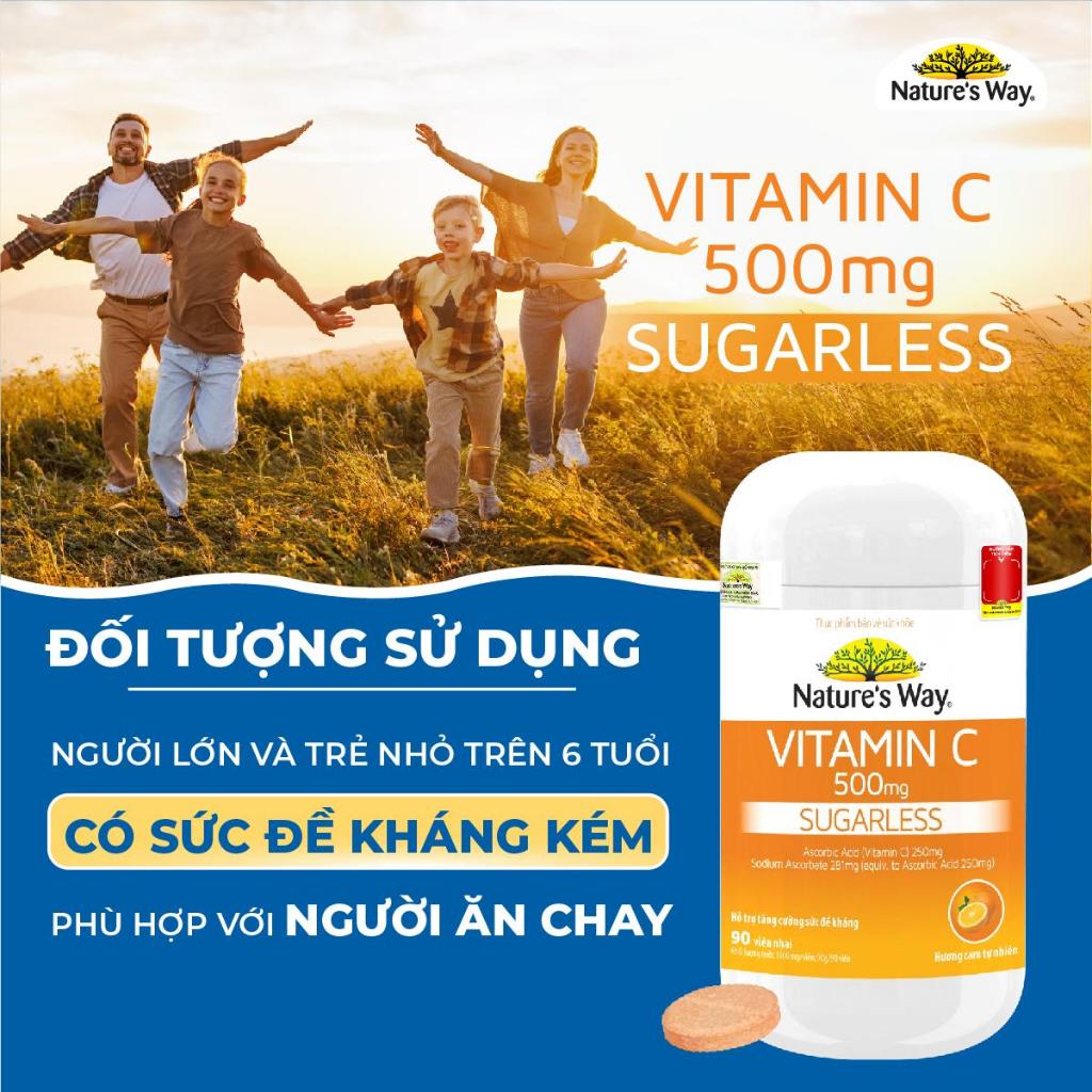 Viên Nhai Natures Way Vitamin C 500mg Sugarless Hỗ Trợ Tăng Cường Miễn Dịch - Hộp 90 Viên