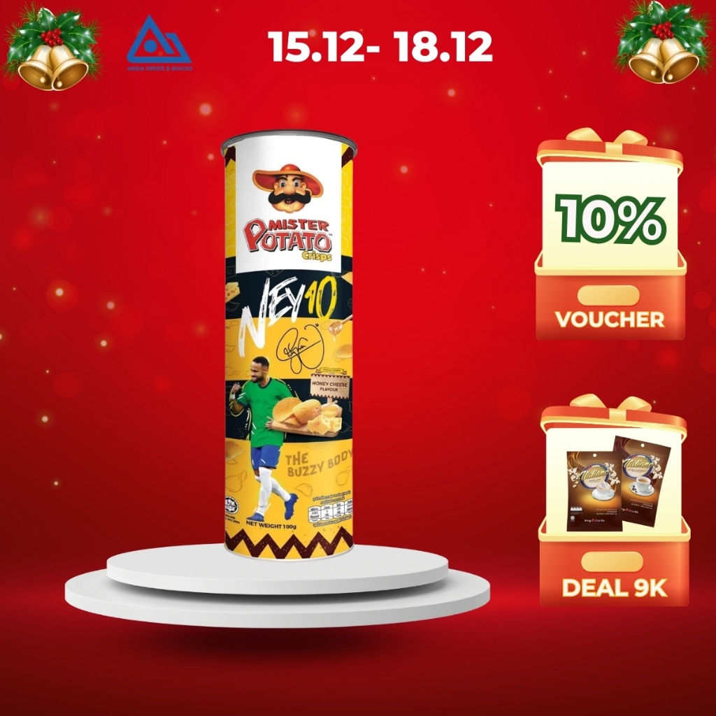 Snack Bánh Lát Khoai Tây Mister Potato có hình Neymar Vị Mật Ong lon 100g