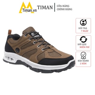 Giày thể thao nam sneaker chất liệu da phối vải màu nâu đế 3 cm cao cấp bảo hành 1 năm SN53 TIMAN