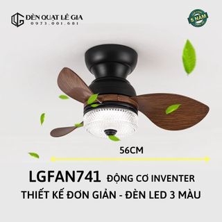 Quạt trần mini LÊ GIA LGFAN741 | Quạt trần mini gắn đèn trang trí | Đèn quạt trần hiện đại cho phòng khách phòng ngủ
