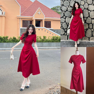 Đầm midi hoa xẻ đùi lệch tà xéo