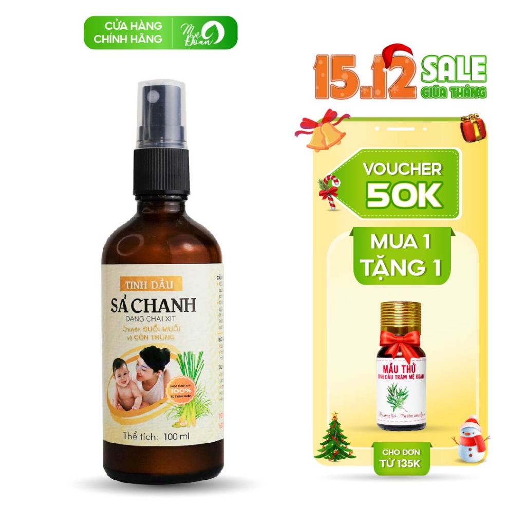 Tinh dầu sả chanh Mệ Đoan thơm phòng, thanh lọc, khử mùi không khí dạng xịt 100ml