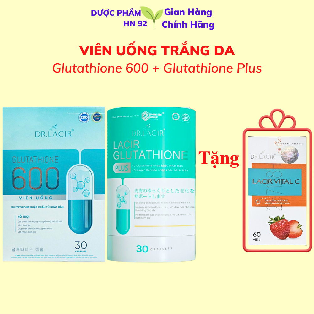 Viên Uống Trắng Da Glutathione 600 + Glutathione Plus, Trắng Da, Giảm Nám Tàn Nhang, Cải Thiện Sinh Lý Nội Tiết Tố Nữ